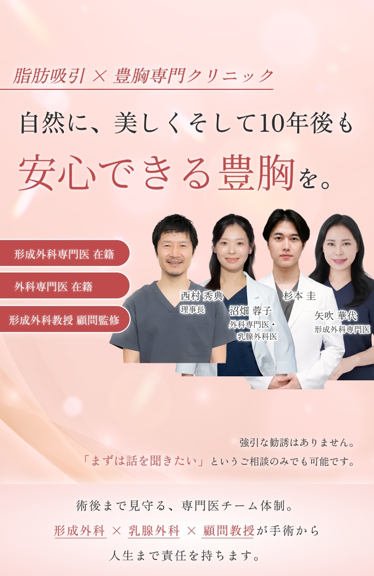 脂肪吸引×豊胸専門クリニック 自然に、美しく そして10年後も安心できる豊胸を。